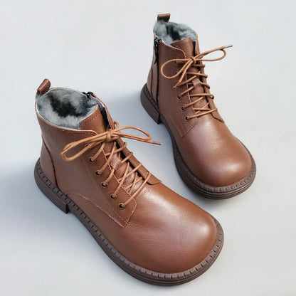 Careaymade 100% Genuine Leather Wide Casual Women’s Short Boots – Big Size, Handmade Men’s Wool Boots
