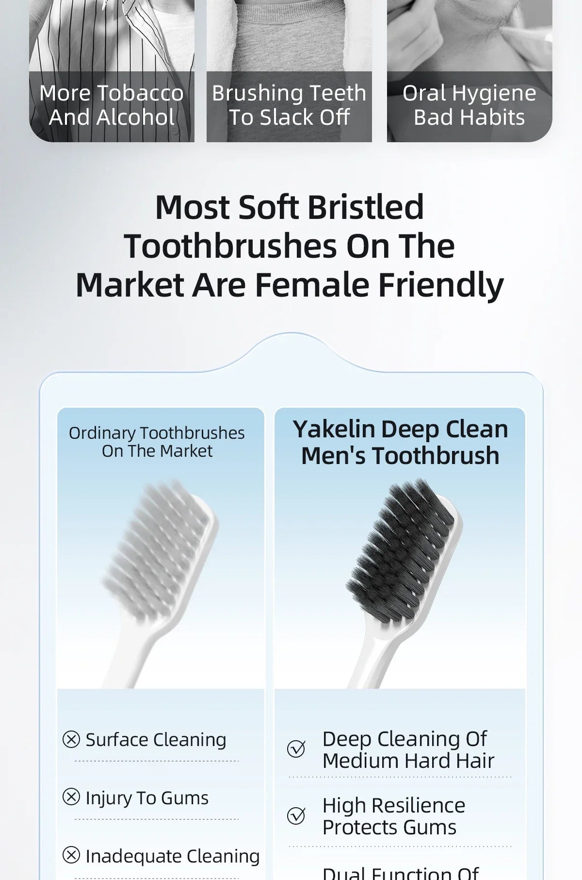 Y-Kelin Extra Hard Bristle Toothbrush Set – Small & Medium Brushes for Men, Household Oral Care