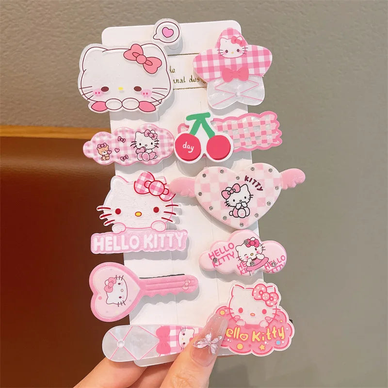 10PCS Children’s Hair Clips — Hello Kitty Cute Headwear for Girls & Kids