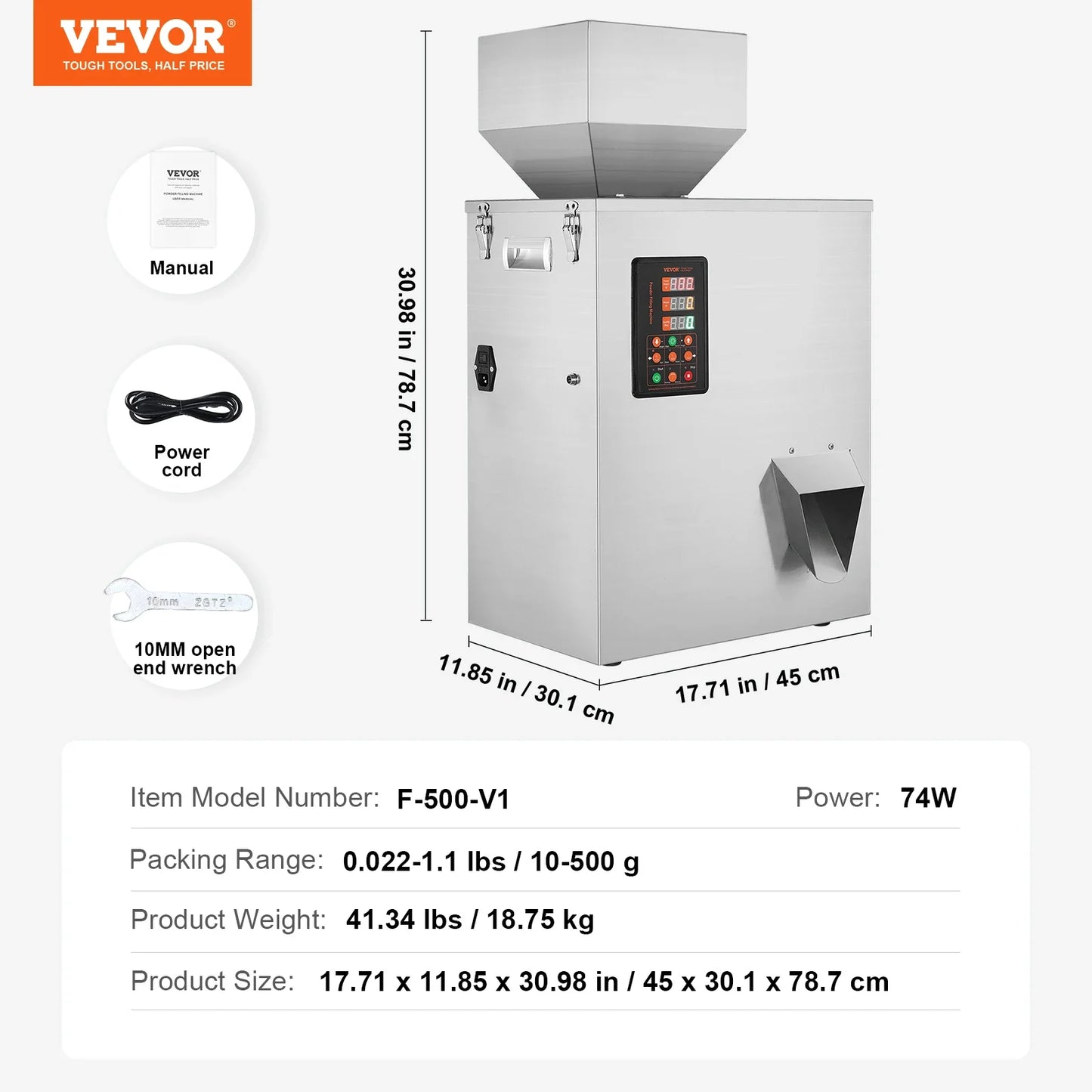 VEVOR Automatic Powder Filling Machine — Intelligent Particle Weighing Dispenser (1-100g / 1-200g / 10-500g) for Tea Seeds