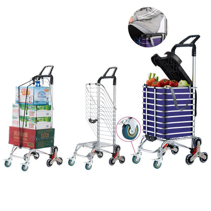 Aluminum Alloy Folding Grocery Cart – Portable Lightweight Shopping Trolley with Step Climbing for Supermarket & Food