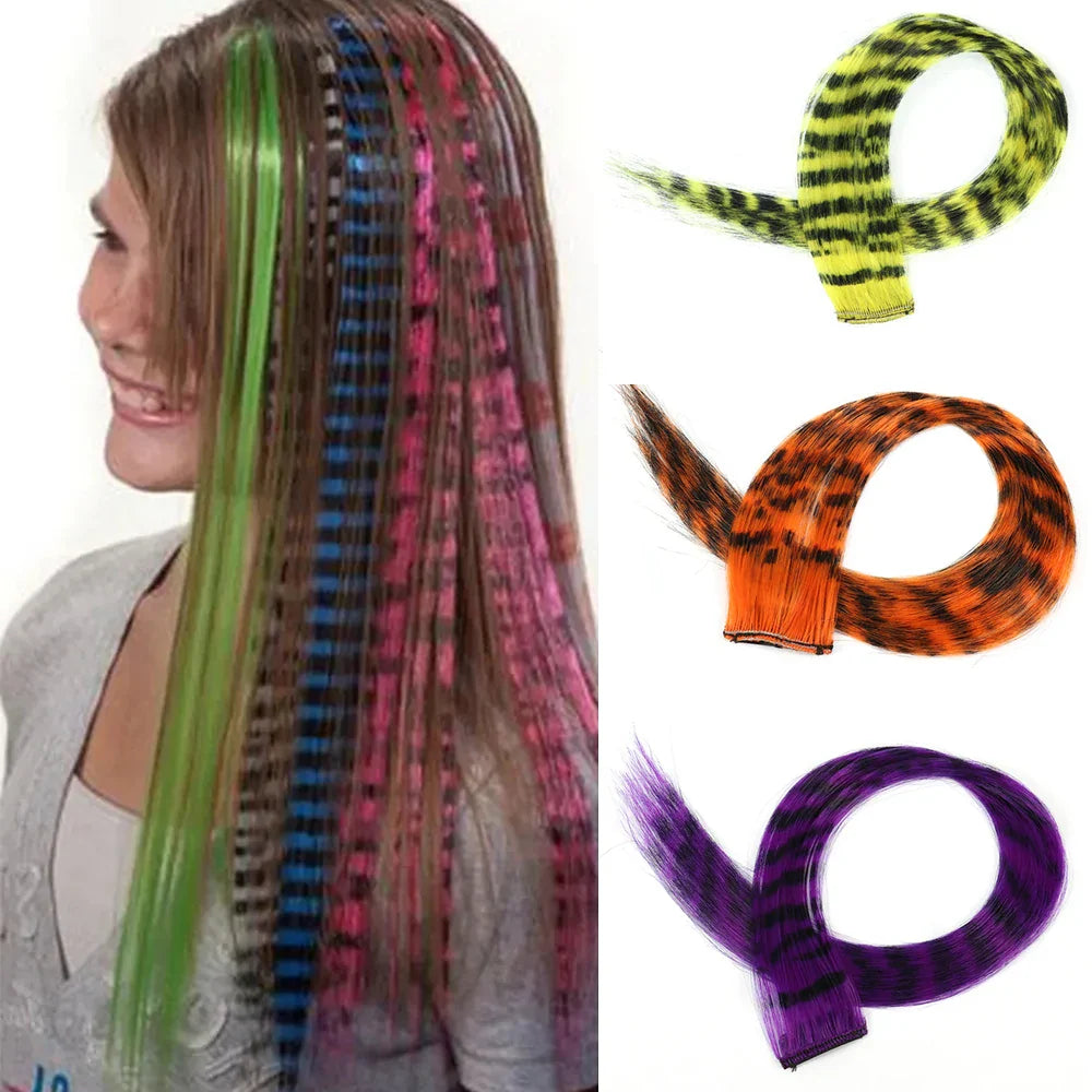 18" Synthetic Long Straight Hair Extension – High Temperature Clip-In Hairpiece, Feather Wig in Blue Rose Color for Women
