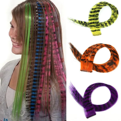 18" Synthetic Long Straight Hair Extension – High Temperature Clip-In Hairpiece, Feather Wig in Blue Rose Color for Women