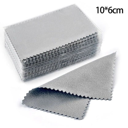 50pcs Silver Polishing Cloths – Soft Cleaning Wipes for Necklaces, Rings & Jewelry Care (10x6.5cm & 8x8cm)