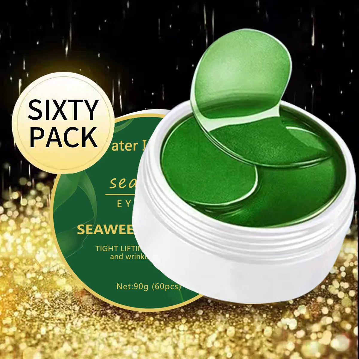 60PCS Seaweed Hyaluronic Acid Eye Masks – Collagen Eye Patches for Dark Circles & Facial Care