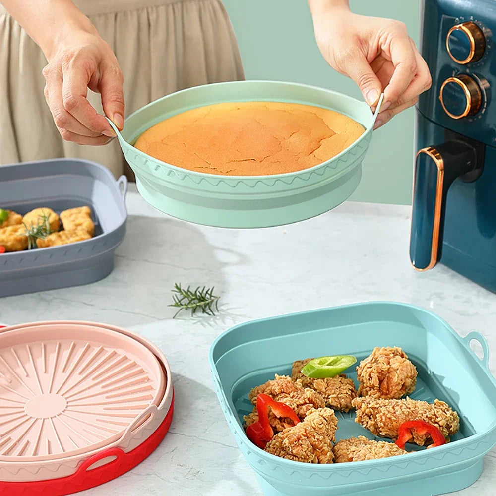 Silicone Baking Tray 20/23cm - Foldable Heat-Resistant Air Fryer Pan Food Grade Cake Mold for Baking & Cooking