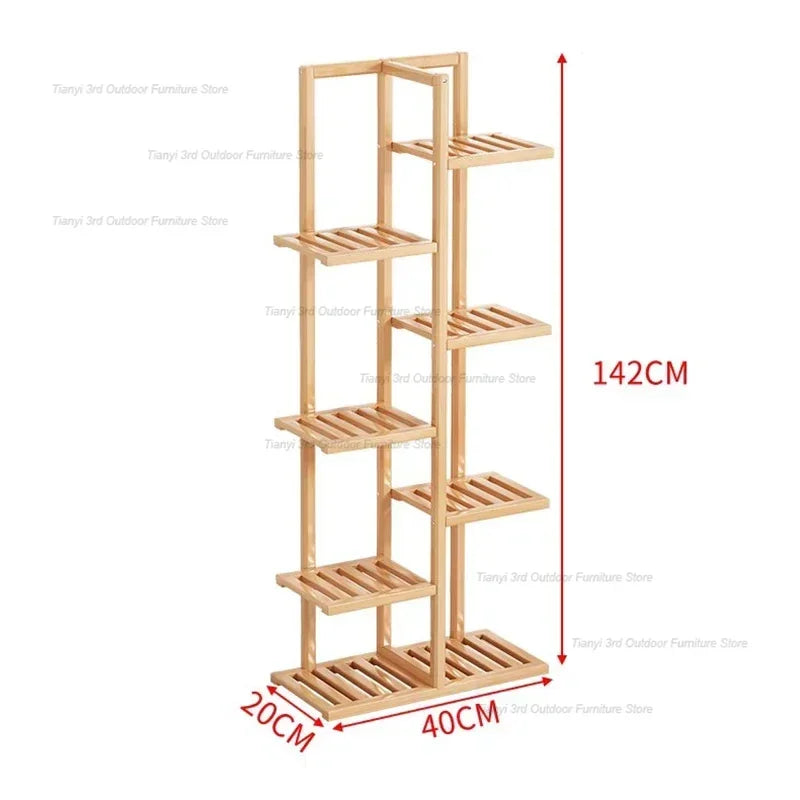 Nordic Wooden Plant Shelves - Indoor Flower Shelf for Living Room, Balcony, Garden Furniture, FYPS