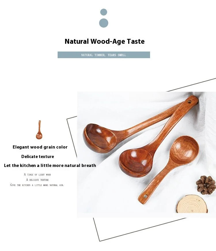 Non-Stick Wooden Cooking Spoon — Solid Anti-Scalding Soup Ladle for Daily Kitchen Use