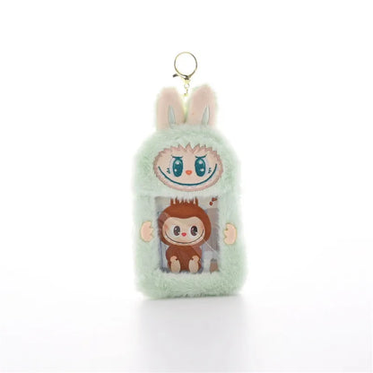 Kawaii Labubu Fluffy ID Card Keychain – Cartoon Sliding Card Holder for Students, Meal & Bus Cards, Cute Photo Album Gift for Kids