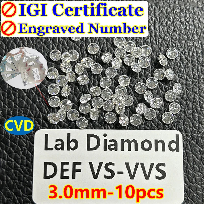 0.1–5CT Super White Lab-Grown Diamond Loose — IGI/GIA Certified, HPHT & CVD, DEFG VVS-SI, Diamond Tester Approved for Wedding Jewelry