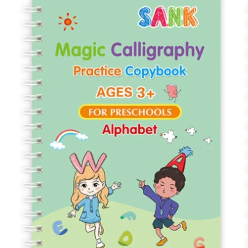Sank Magic Practice Copybook Set – Reusable Writing Workbook with Pen, English Calligraphy for Preschool Kids Learning & Handwriting Practice