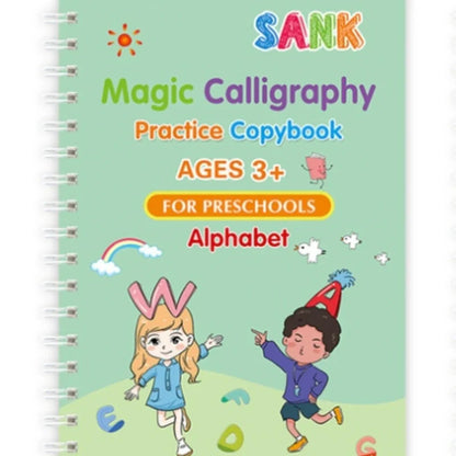 Sank Magic Practice Copybook Set – Reusable Writing Workbook with Pen, English Calligraphy for Preschool Kids Learning & Handwriting Practice