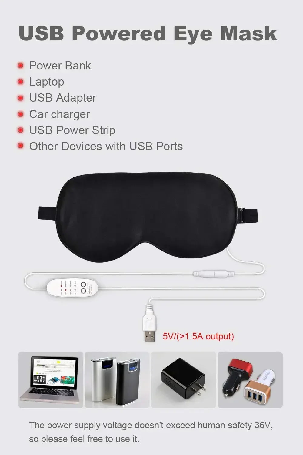 USB Heated Silk Eye Mask — Reusable Steaming Eye Massager for Sleep, Puffiness, Dark Circles & Eye Care