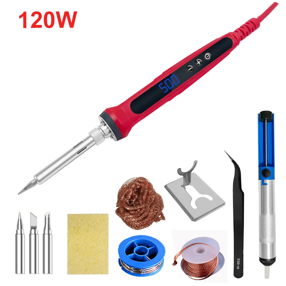 80W Soldering Iron Kit – Adjustable Temperature with LCD, Ceramic Heater, Soldering Tips & Tweezers