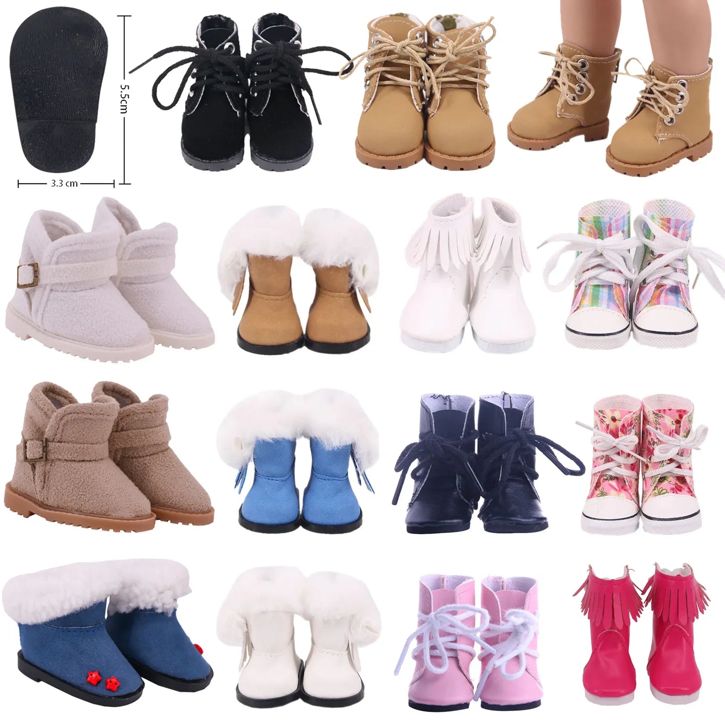 5CM Doll High-Top Boots – PU Shoes for 14.5" American & Paola Reina Dolls, 1/6 BJD Blythe & EXO Doll Accessories