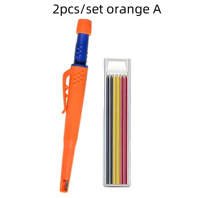Solid Carpenter Pencil Set — 2.8mm Mechanical Pencil Marker with Built-In Sharpener for Woodworking, Construction, and Architecture