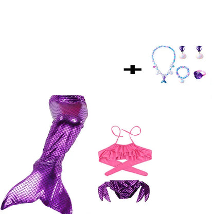 Little Girl Mermaid Tail Swimsuit — Kids Beach Bikini Cosplay Costume, Perfect Birthday Gift for Girls