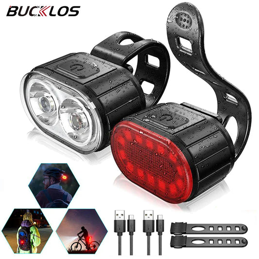 BUCKLOS Bike Lighting Set – LED Front and Rear Lights, Cycling Flashlight, and Taillight Lantern for Bicycles