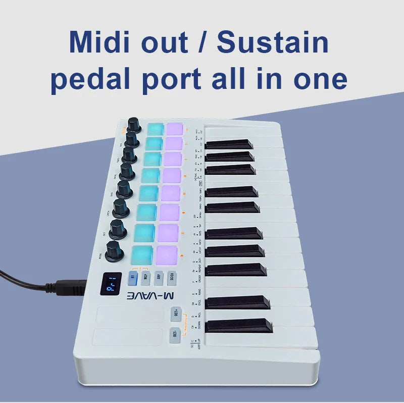 M-VAVE SMK-25 II MIDI Pad Controller Keyboard – 25 Key USB Mini, 16 RGB Drum Pads, 8 Knobs, Music Production Software Included
