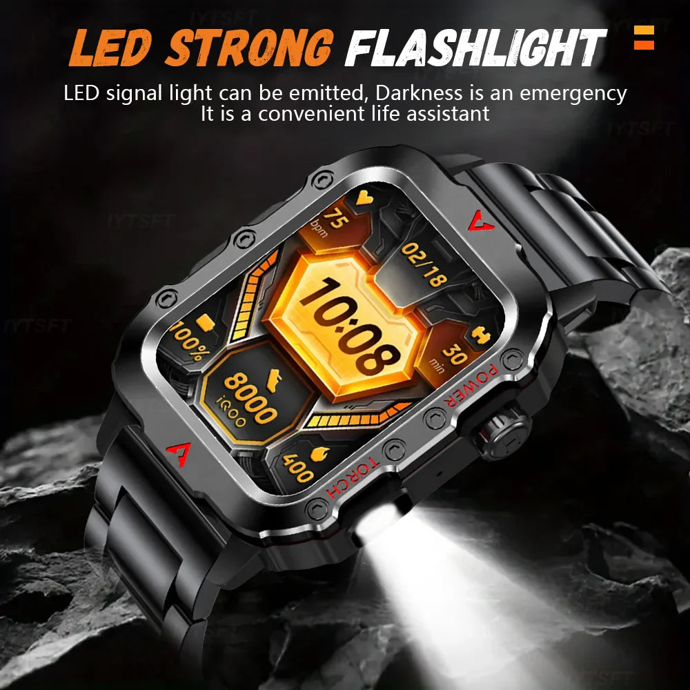 G.L Wear 2025 Sports Smart Watch – Bluetooth Call, LED Flashlight, Multi-Function Outdoor Fitness Watch for Men & Women