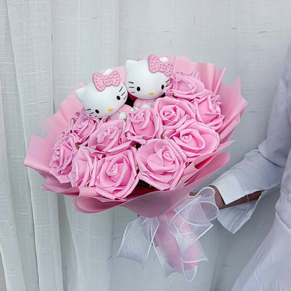 Hello Kitty Plush Bouquet — Anime Rose Soap Flowers for Wedding & Home Decor