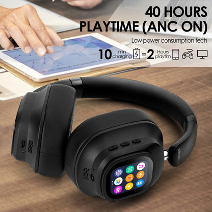 Siindoo JH-ANC930Plus Hybrid Wireless Headphones – Active Noise Cancelling with Multi Magnetic Touch Control & LED Display