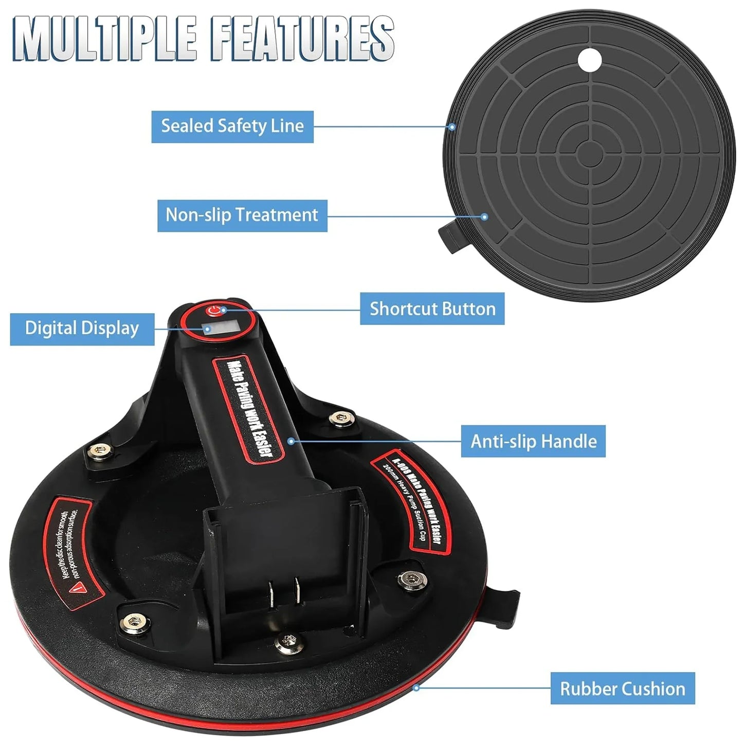 8-Inch Electric Vacuum Suction Cup Lifter — 200kg Heavy-Duty Rechargeable Lifting Tool for Granite, Tile & Glass