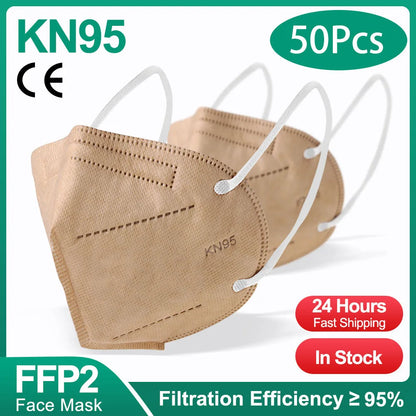 10-200pcs FFP2 KN95 Face Masks – 5-Layer Reusable Black Surgical Mask, Certified Protective Mascarillas