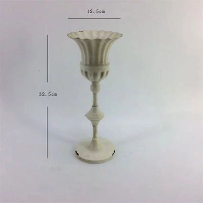 Old Goblet Antique Flower Vase – White Retro European Iron Table Arrangement Container with Handles