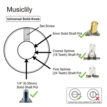Musiclily Pro Steel Guitar Knobs - 1/4 Inch Fine Knurled Flat Top Control Knobs with Set Screws for Bass & Electric Guitar
