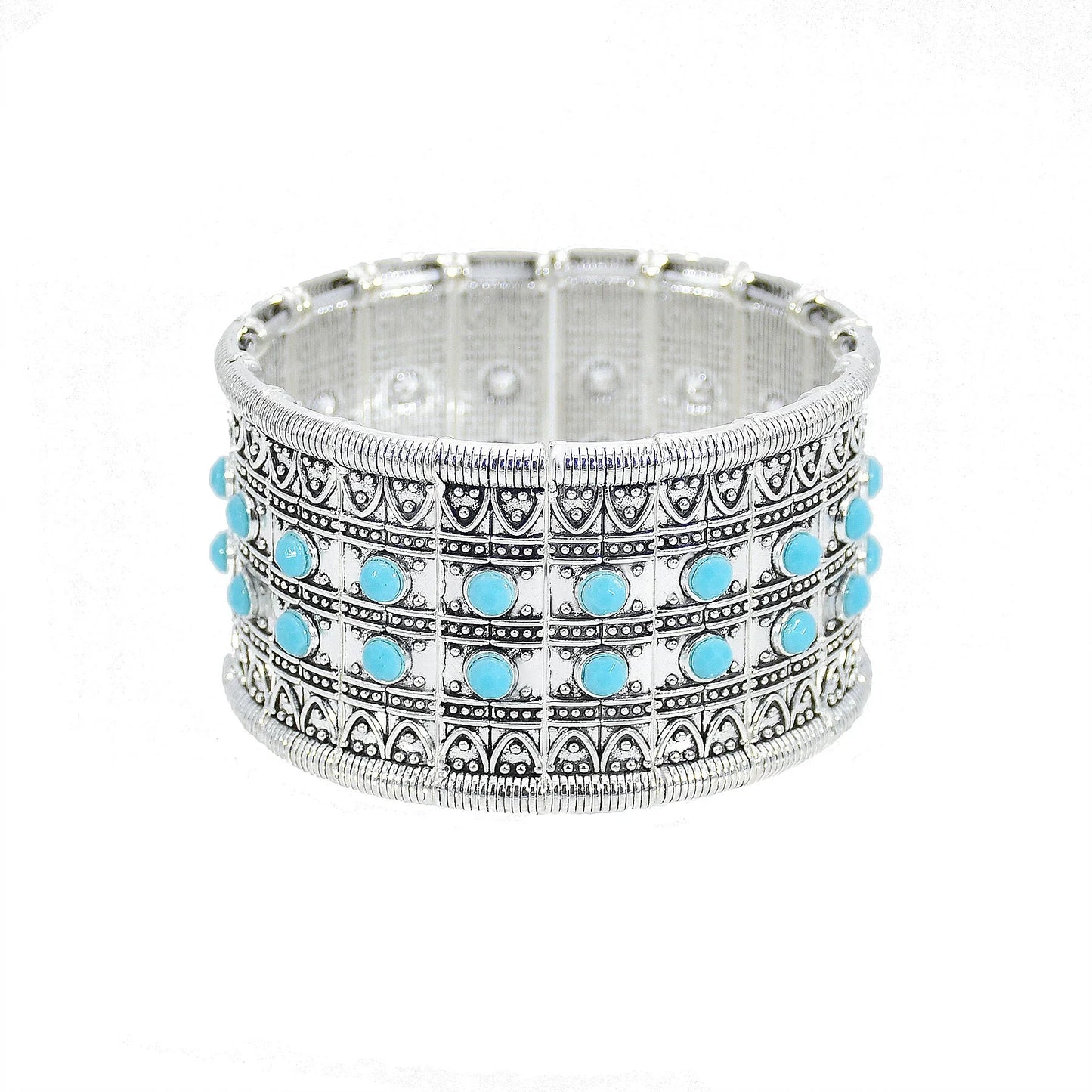 Gypsy Boho Tibetan Turquoise Bracelet for Women & Men – Vintage Elastic Ethnic Bangle Jewelry