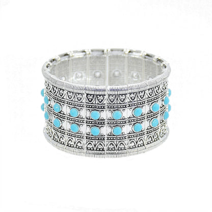 Gypsy Boho Tibetan Turquoise Bracelet for Women & Men – Vintage Elastic Ethnic Bangle Jewelry