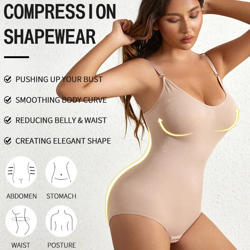 Women's Solid Seamless Shapewear Bodysuit - Tummy Control, Butt Lifting Slimming Body Shaper Underwear