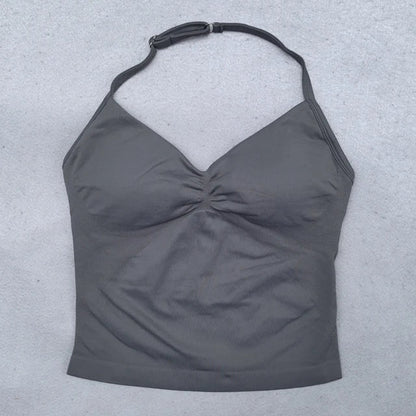 Women’s Adjustable Strappy Sports Top Open Back Gym Yoga Crop Top with Built-in Fastener Fitness Workout Wear