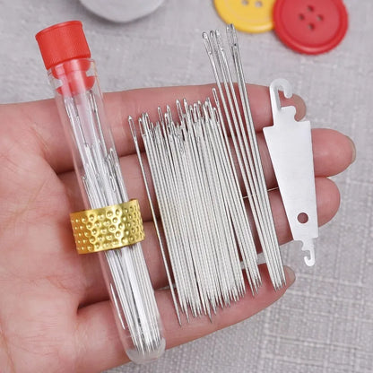 Stainless Steel Sewing Needle Set with Threader – Embroidery & DIY Household Sewing Tools for Apparel, Craft & Repair Use