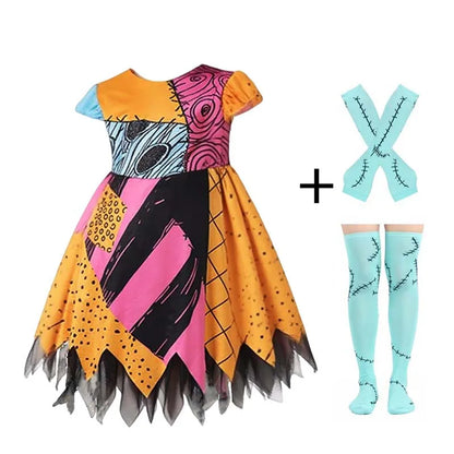 Jack Skellington & Sally Kids Costume - Halloween Cosplay Dress-Up Outfit for Girls & Boys