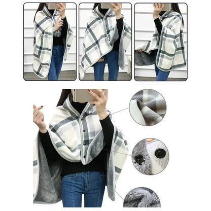 Women’s Double-Layer Tartan Plaid Blanket Scarf – Winter Warm Multifunction Shawl Wrap
