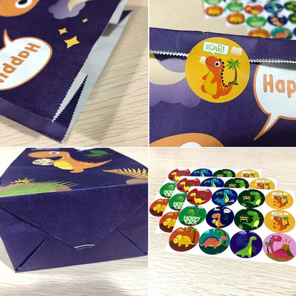 30Pcs Dinosaur Party Bags - Thicken Paper Dinosaur Gift Bags with 36 Stickers - Recyclable and Odorless Candy Bags for Dinosaur Party Gifts