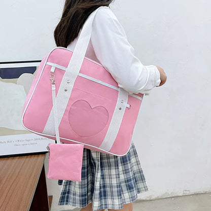 Japanese Lolita Heart JK School Bag | Fashion PU Oxford Handbag for Women, Students & Cosplay Anime Shoulder Bag