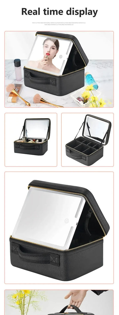 Smart LED Cosmetic Case with Mirror, Large Capacity Travel Makeup Bag for Women, Skincare & Beauty Organizer