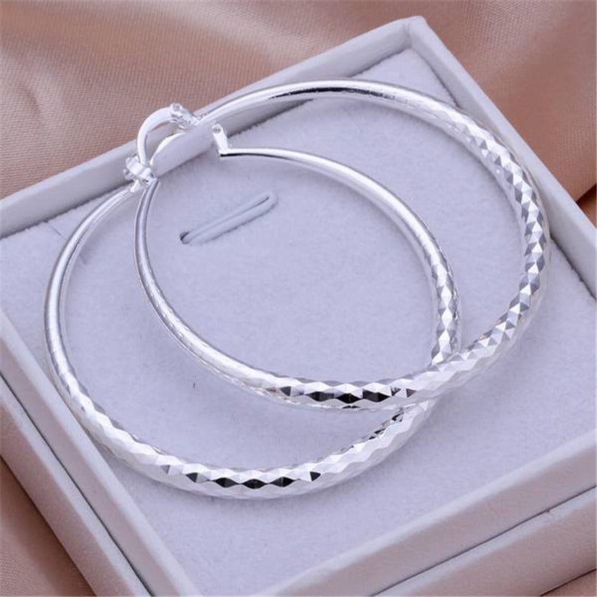 Charms 925 Sterling Silver 5CM Circle Hoop Earrings for Women - Fashionable Wedding Party Jewelry, Holiday Gifts