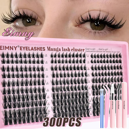 Top & Bottom Lash Extension Kit – 250/740 Cluster Fluffy Volume Mix Lengths DIY Eyelash Set for Bold Bombshell & Natural Lash Looks