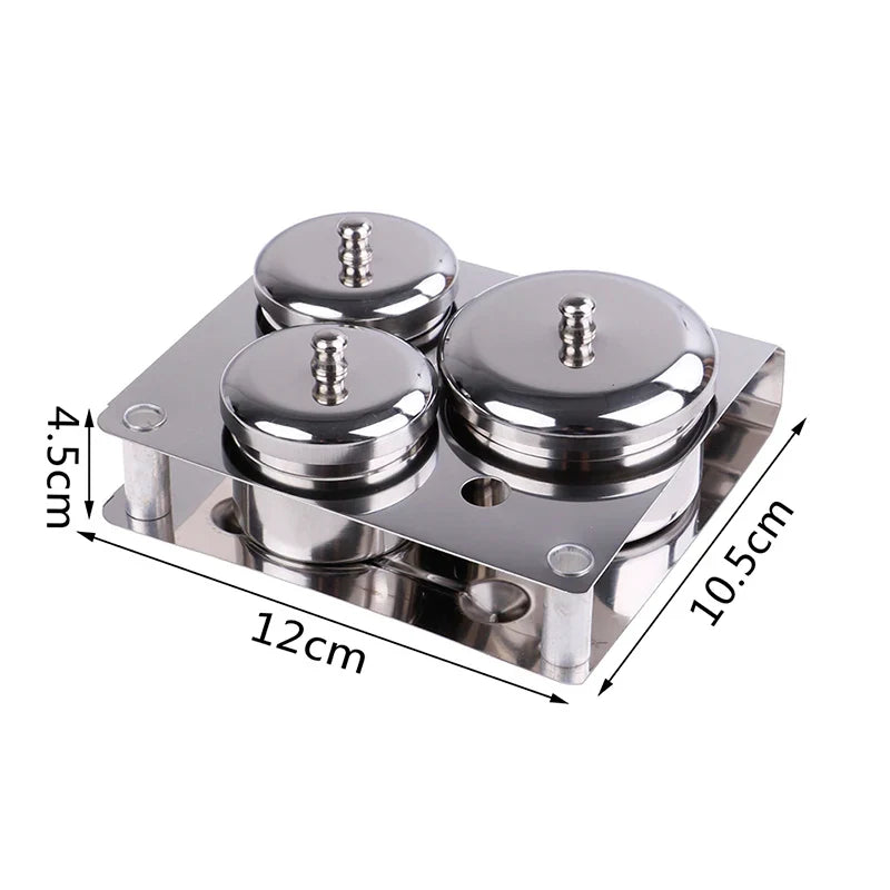 3-Piece Stainless Steel Dappen Dish Set – Manicure Nail Art Powder & Liquid Container Organizer Tray