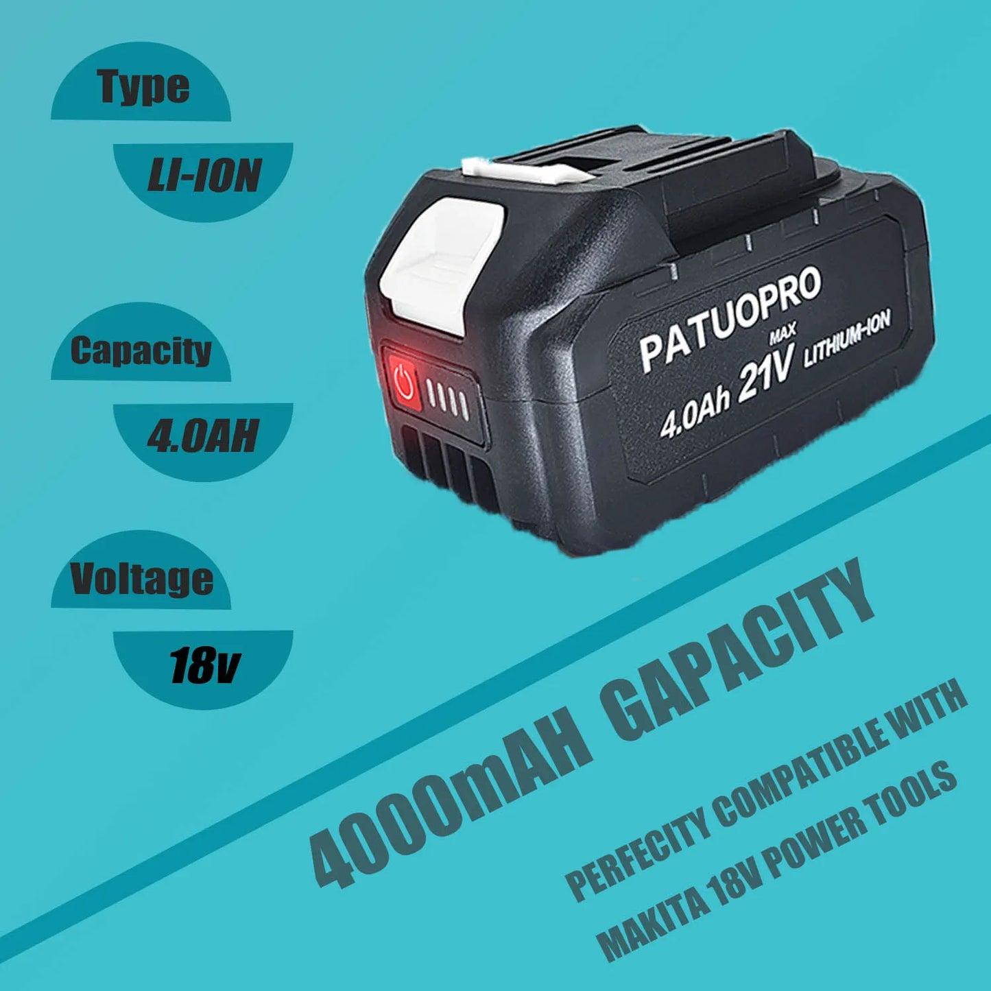 18V/21V Rechargeable Lithium Battery – 2.0Ah, 4.0Ah, 6.0Ah for Makita Cordless Wrench, Hammer Drill, Grinder & Tools