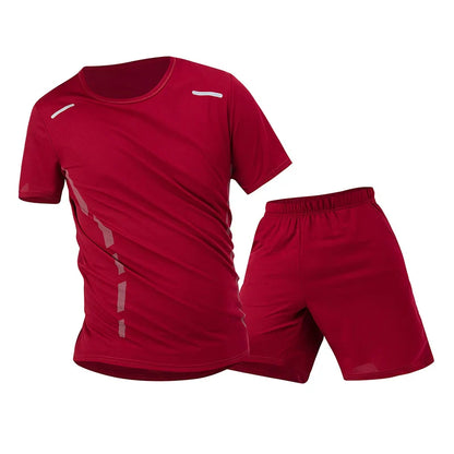 Men’s 2-Piece Summer Sports Set – Quick-Dry Breathable Short Sleeve T-Shirt & Pocket Running Shorts