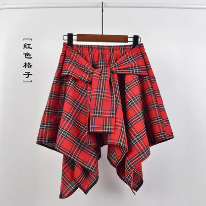 Summer Casual Retro Women’s Mini A-Line Skirt – Blue White Lattice Bow-Knot Elastic Waist Short Skirt