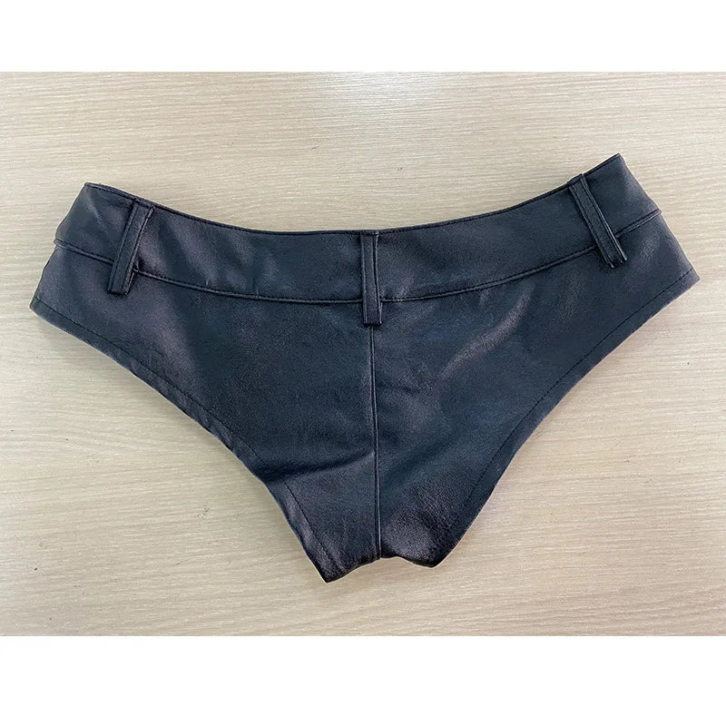 2025 Sexy Women’s Low Waist Patent Leather PU Shorts – Nightclub Style with Button & Zipper