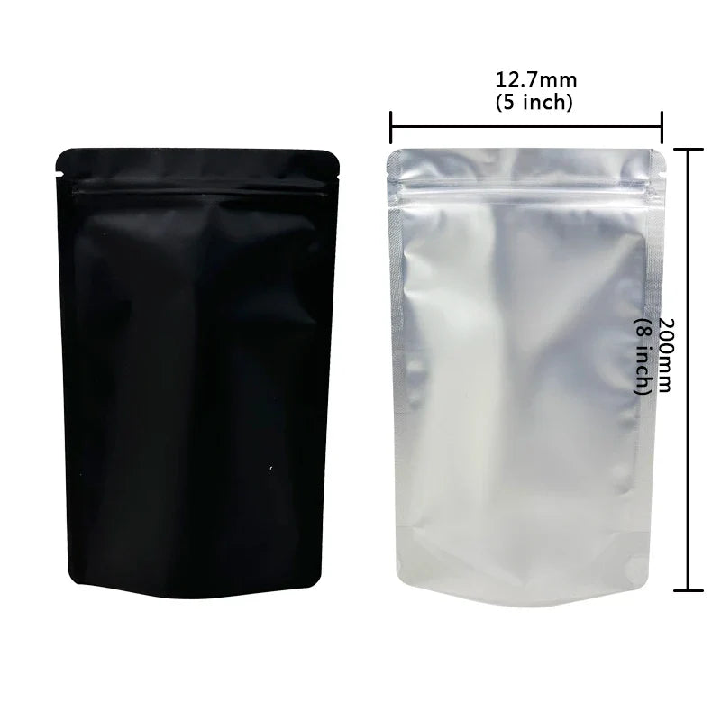 20–100PCS Black Matte Zipper Bags — Smell-Proof Mylar Pouches with One-Side Clear Window
