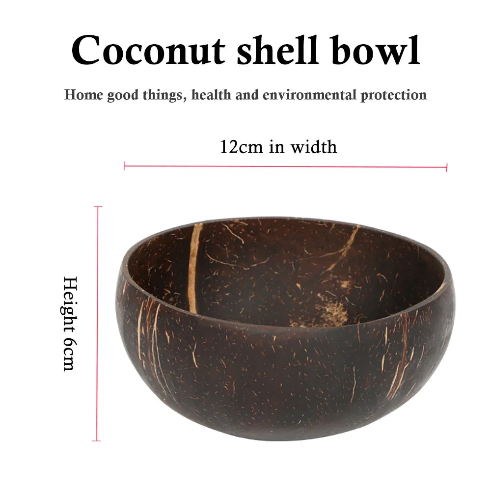 Natural Coconut Bowl and Spoon Set - Eco-Friendly Wooden Tableware for Kitchen and Dining