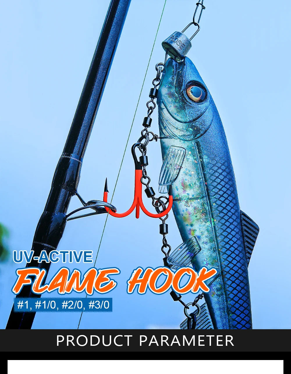 Spinpoler Flame Treble Fishing Hook – UV-Active Violet Paint, 2X Strong Hi-Carbon Steel for Soft Bait & Swimbait Tackle, #1, #1/0, #2/0